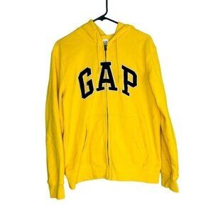 GAP Women's Yellow and Navy Logo Zip Hoodie Size Small